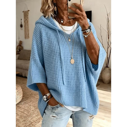 Women's Oversized Hooded Pullover Sweater in Waffle Knit
