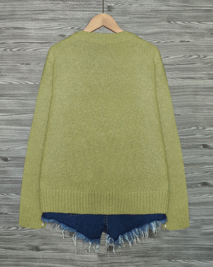 Women's Oversized Knit Crewneck Sweater with Cat Print