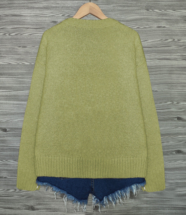 Women's Oversized Knit Crewneck Sweater with Cat Print