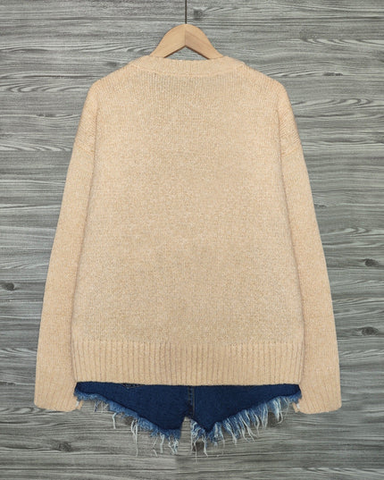 Women's Oversized Knit Crewneck Sweater with Cat Print