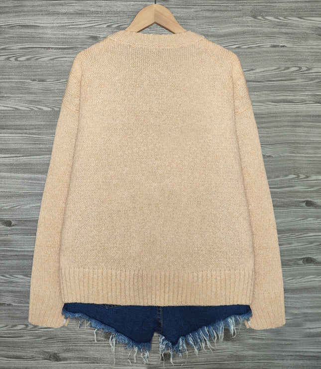 Women's Oversized Knit Crewneck Sweater with Cat Print