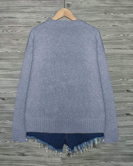 Women's Oversized Knit Crewneck Sweater with Cat Print