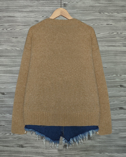 Women's Oversized Knit Crewneck Sweater with Cat Print