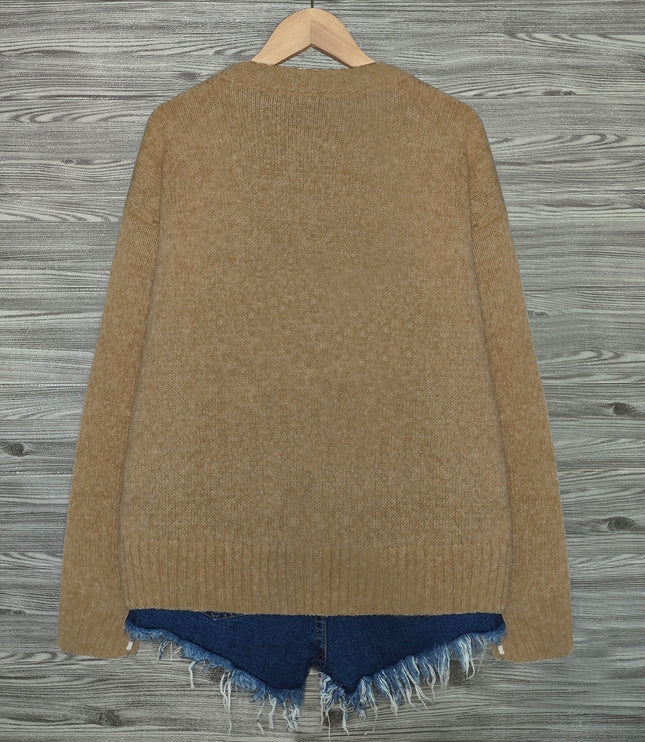 Women's Oversized Knit Crewneck Sweater with Cat Print