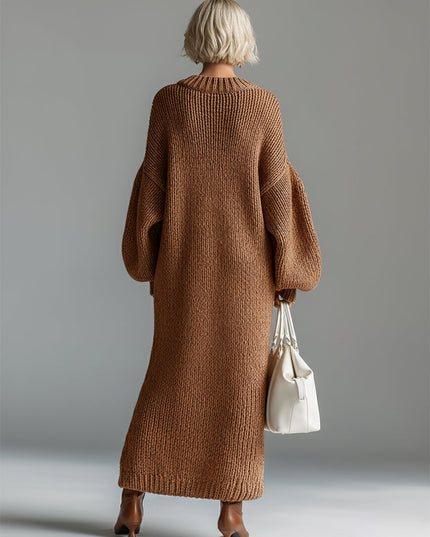 Women's Oversized Maxi Sweater Dress, Chunky Knit with Balloon Sleeve