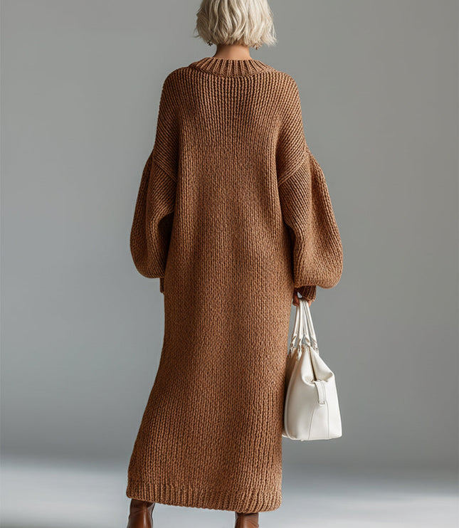 Women's Oversized Maxi Sweater Dress, Chunky Knit with Balloon Sleeve