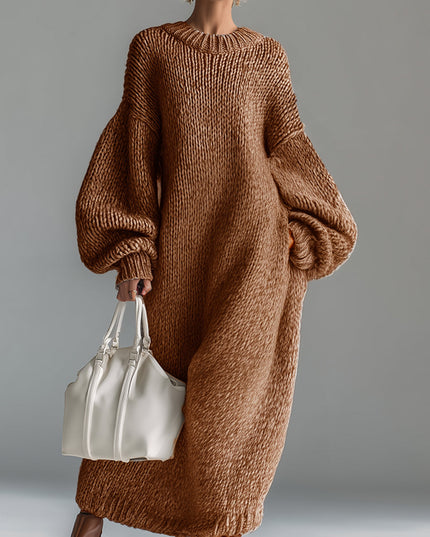 Women's Oversized Maxi Sweater Dress, Chunky Knit with Balloon Sleeve