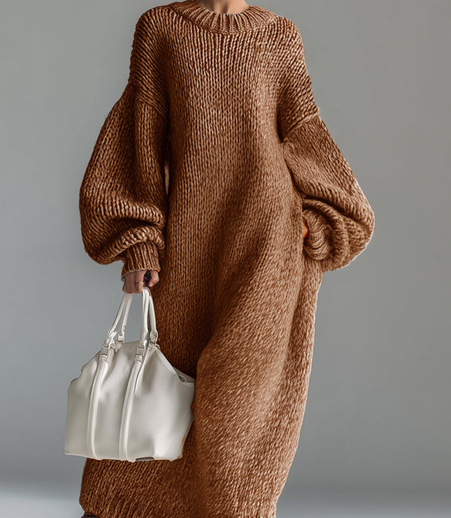 Women's Oversized Maxi Sweater Dress, Chunky Knit with Balloon Sleeve