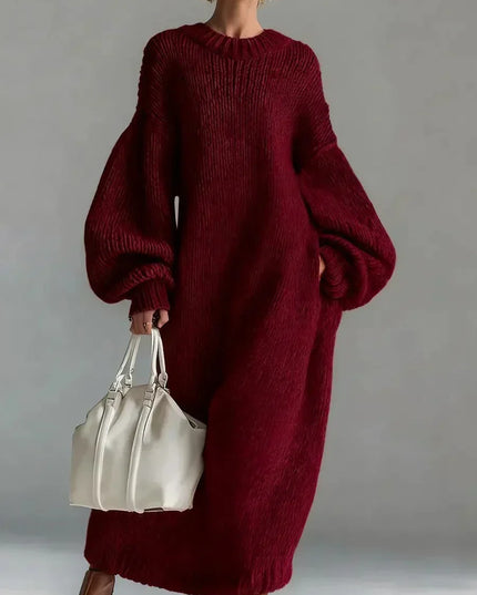 Women's Oversized Maxi Sweater Dress, Chunky Knit with Balloon Sleeve