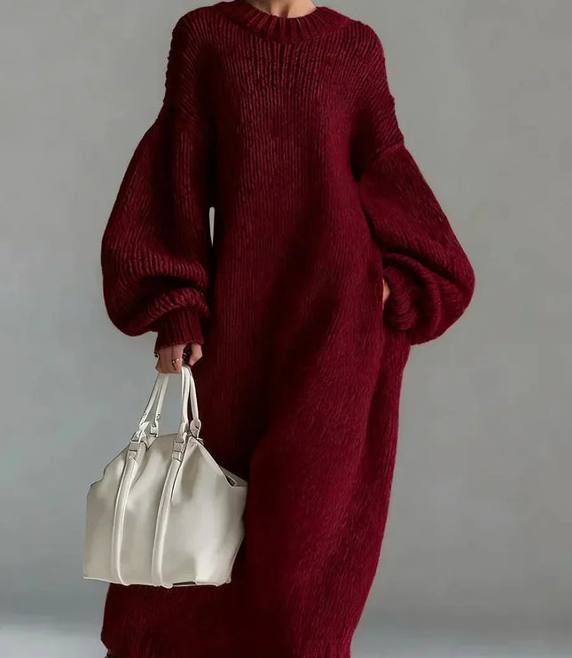 Women's Oversized Maxi Sweater Dress, Chunky Knit with Balloon Sleeve