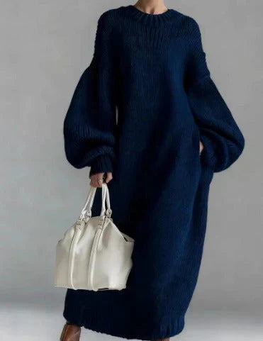 Women's Oversized Maxi Sweater Dress, Chunky Knit with Balloon Sleeve