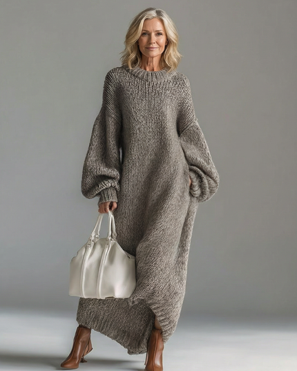Women's Oversized Maxi Sweater Dress, Chunky Knit with Balloon Sleeve