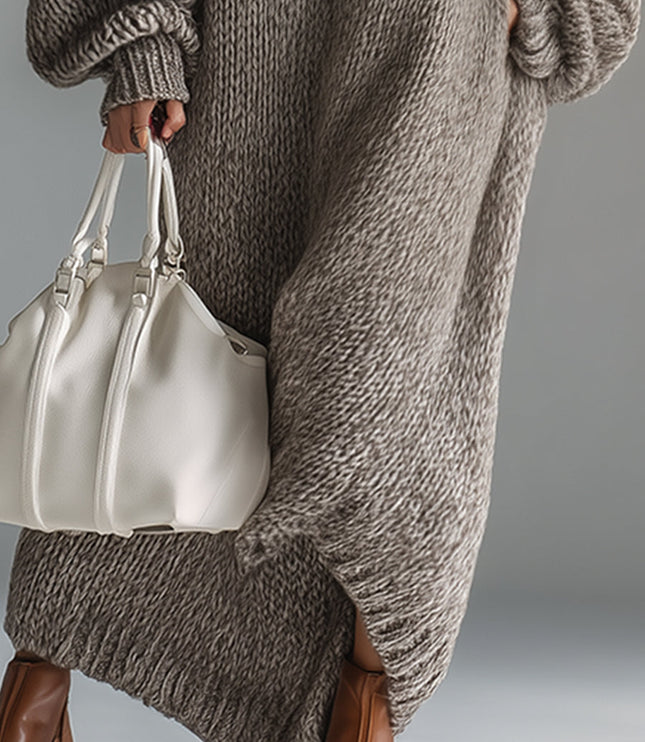 Women's Oversized Maxi Sweater Dress, Chunky Knit with Balloon Sleeve