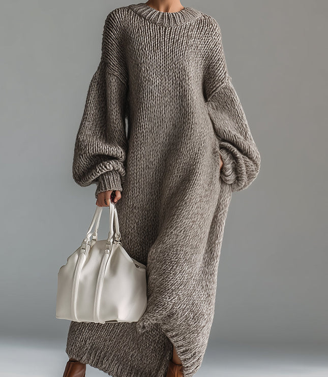 Women's Oversized Maxi Sweater Dress, Chunky Knit with Balloon Sleeve