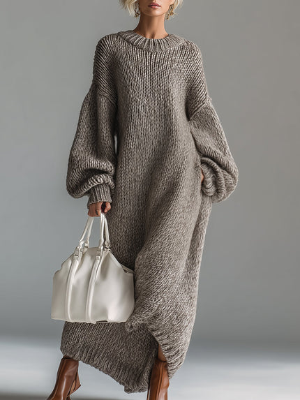 Women's Oversized Maxi Sweater Dress, Chunky Knit with Balloon Sleeve