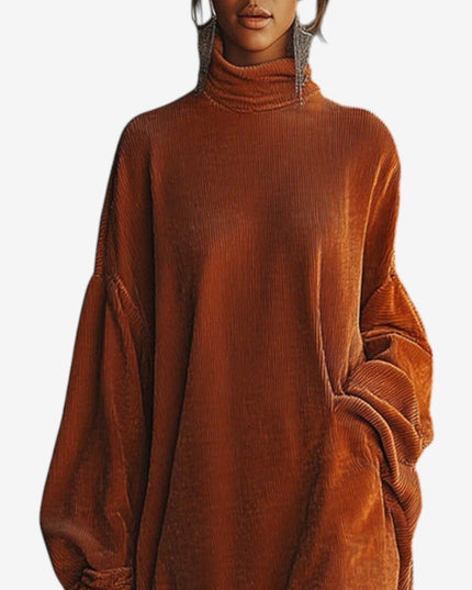 Women's Oversized Turtleneck Knit Sweater Dress with Fringe Hem