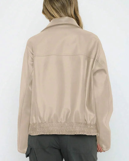 Women's Oversized Zip Jacket, Gathered Hem Faux Leather