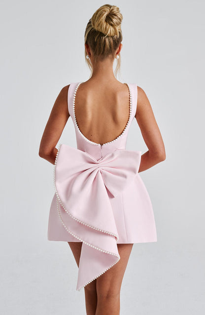 Women's Pearl Neck A-Line Mini Wedding Guest Dress