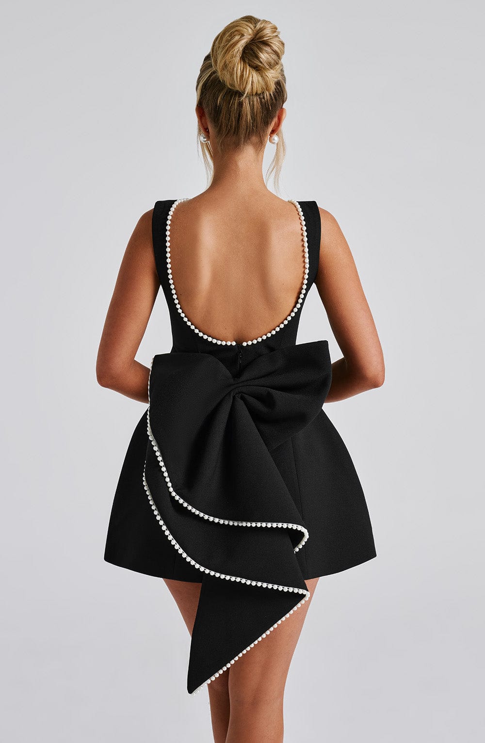 Women's Pearl Neck A-Line Mini Wedding Guest Dress