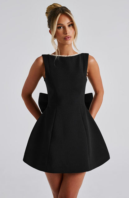 Women's Pearl Neck A-Line Mini Wedding Guest Dress