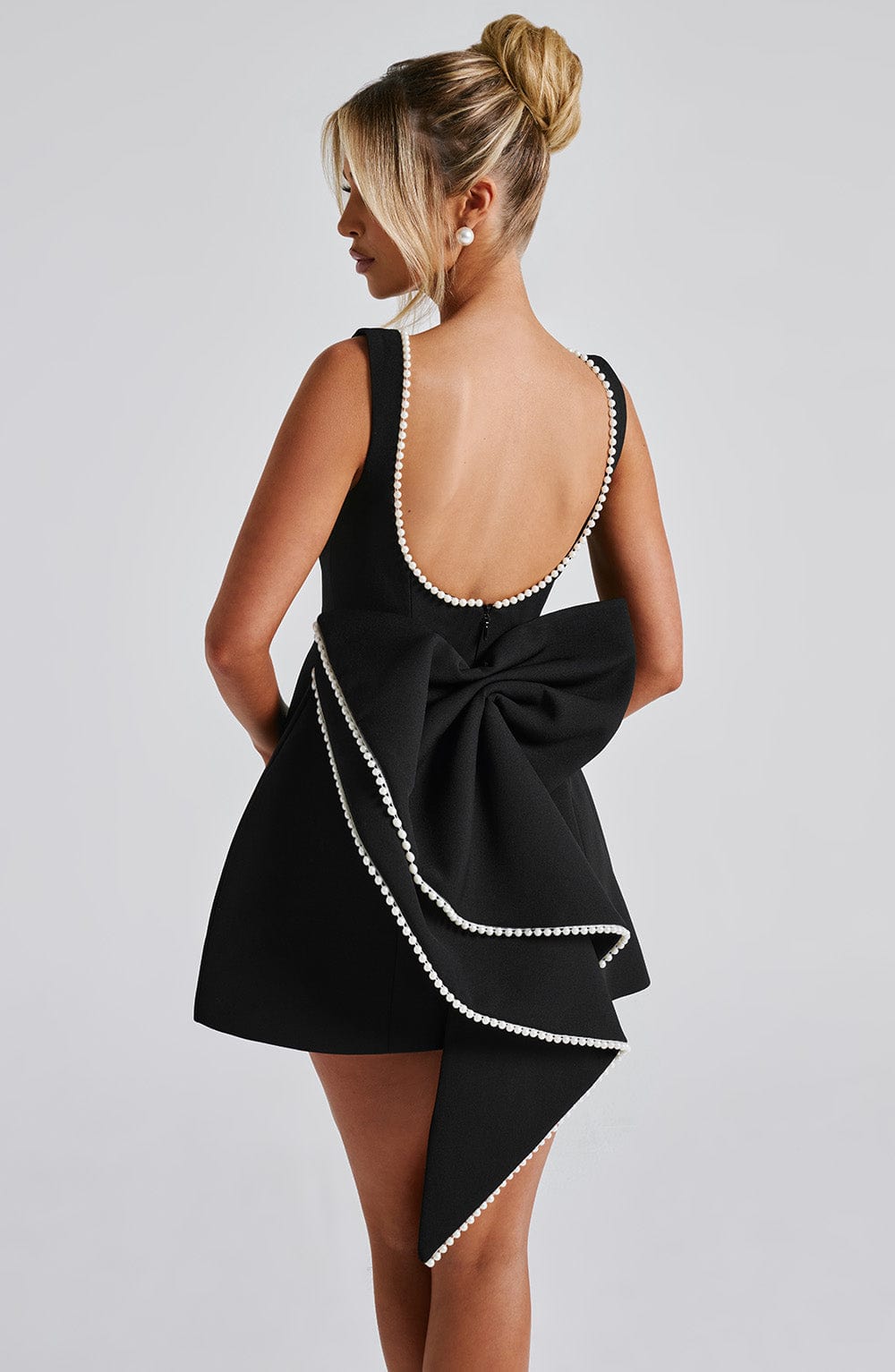 Women's Pearl Neck A-Line Mini Wedding Guest Dress