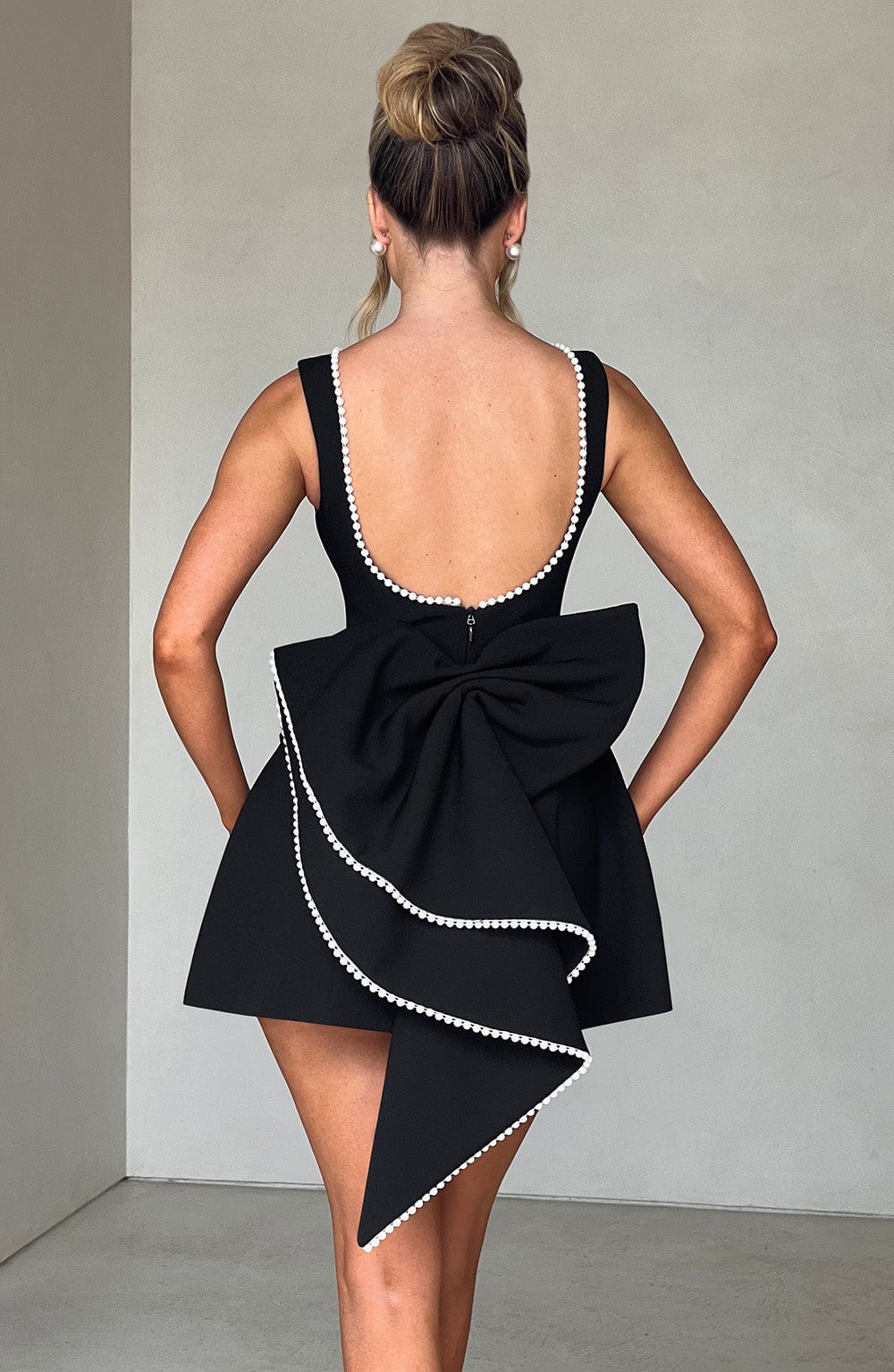Women's Pearl Neck A-Line Mini Wedding Guest Dress