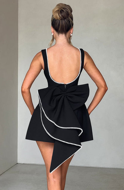 Women's Pearl Neck A-Line Mini Wedding Guest Dress