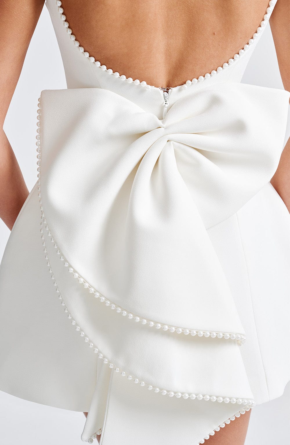 Women's Pearl Neck A-Line Mini Wedding Guest Dress