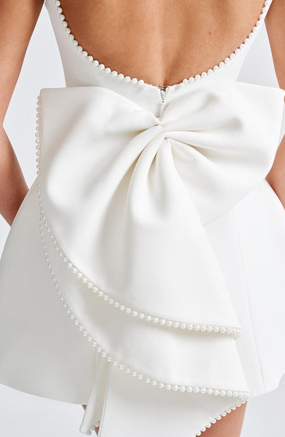 Women's Pearl Neck A-Line Mini Wedding Guest Dress