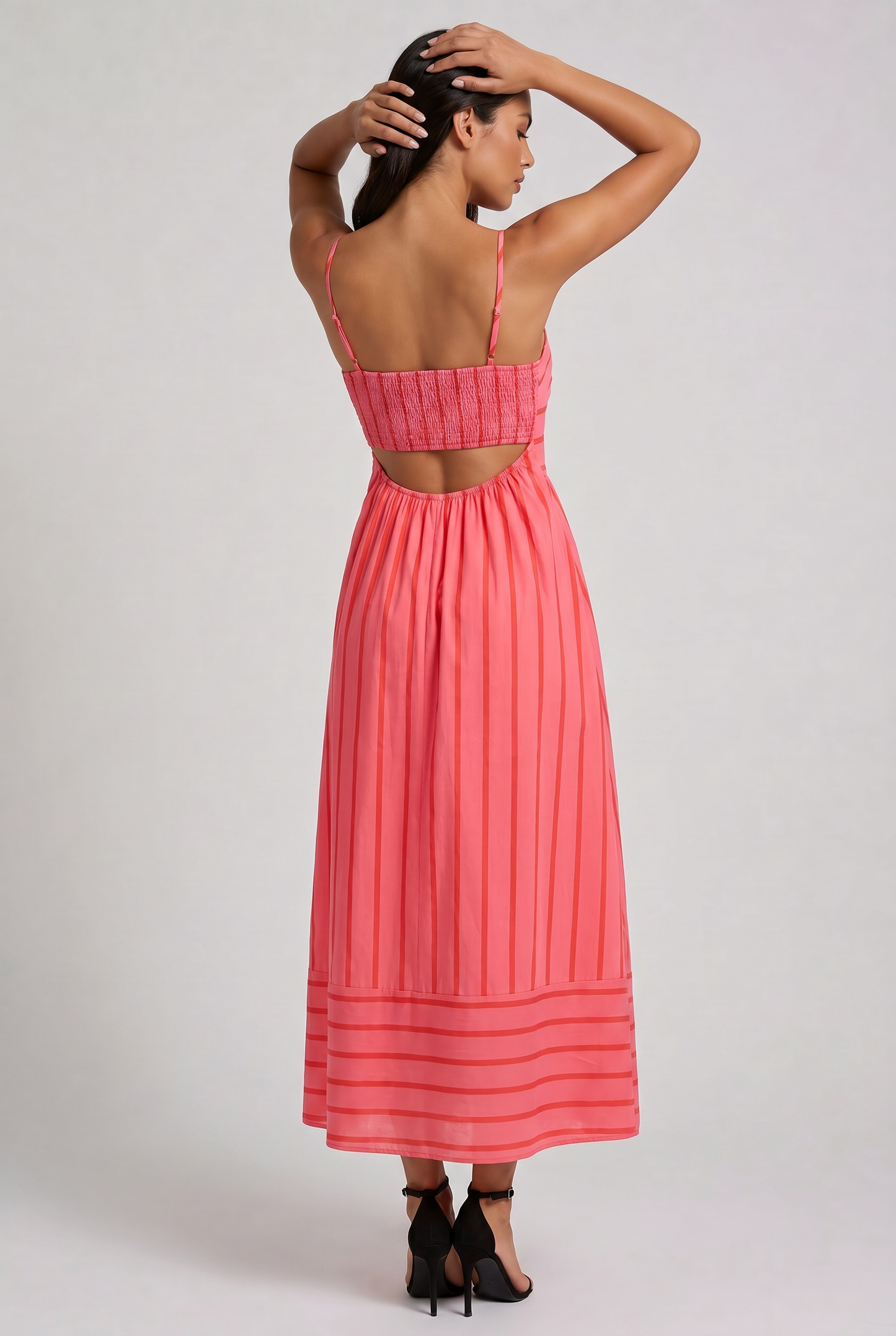Women's Pink Floral V-Neck Cocktail Midi Dress for Summer