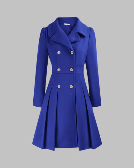 Women's Pleated A Line Coat, Double Breasted Long Sleeve