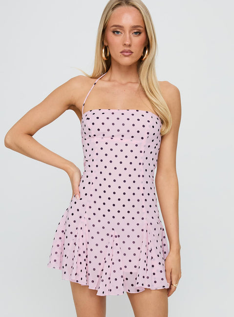 Women's Polka Dot Flowy Mini Dress for Wedding Guest