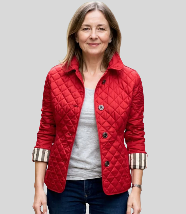 Women's Quilted Winter Jacket, Lapel Collar Relaxed Fit