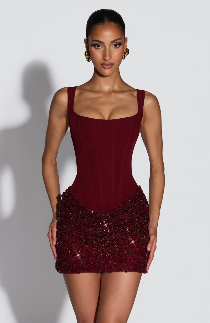 Women's Red Corset Bodycon Cocktail Mini Dress