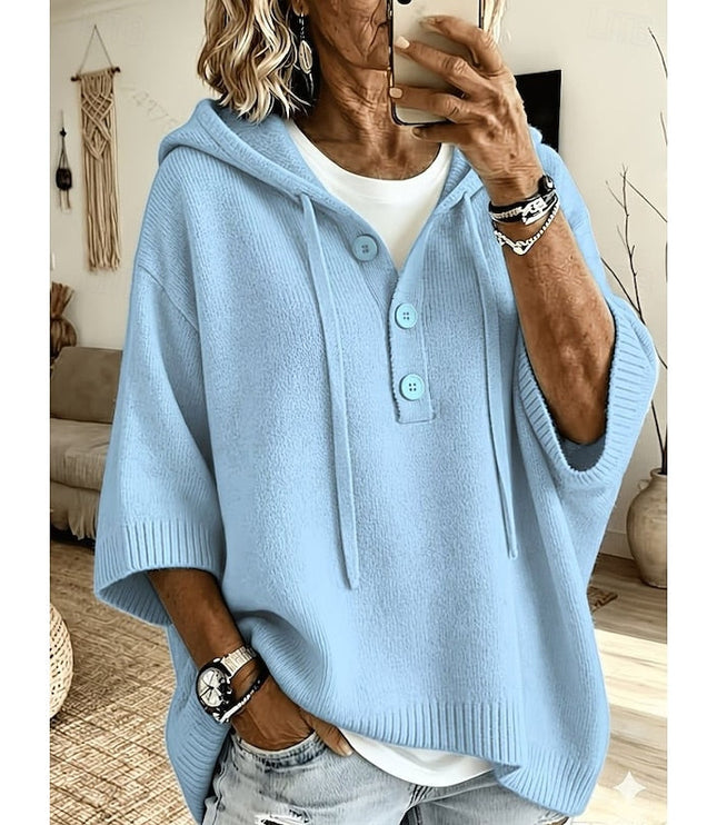 Women's Relaxed Fit Hooded Knit Sweater with Drawstring