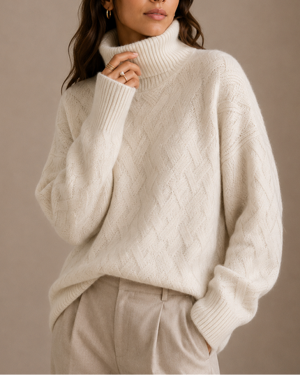 Women's Relaxed Textured Knit Winter Turtleneck Sweater