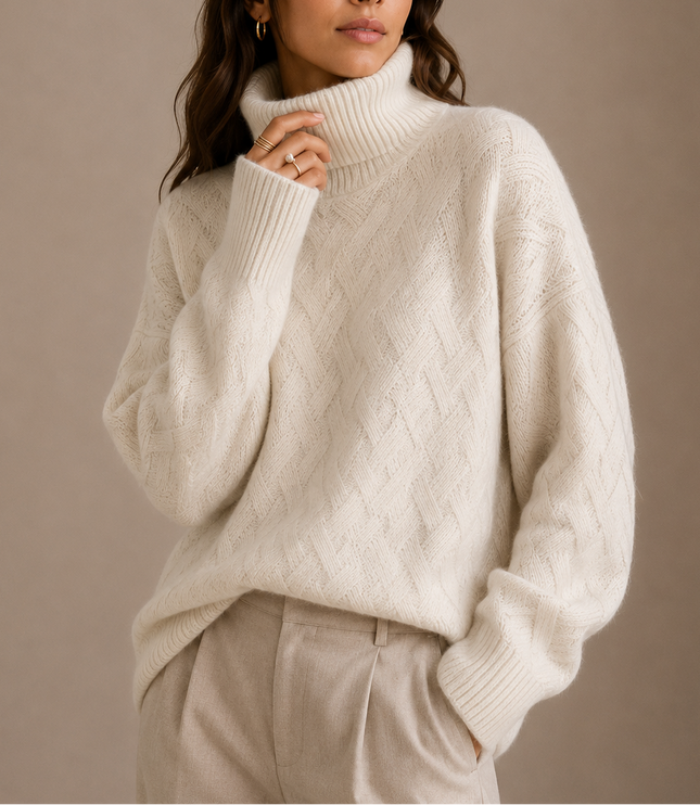 Women's Relaxed Textured Knit Winter Turtleneck Sweater
