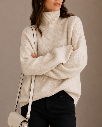 Women's Relaxed Textured Knit Winter Turtleneck Sweater
