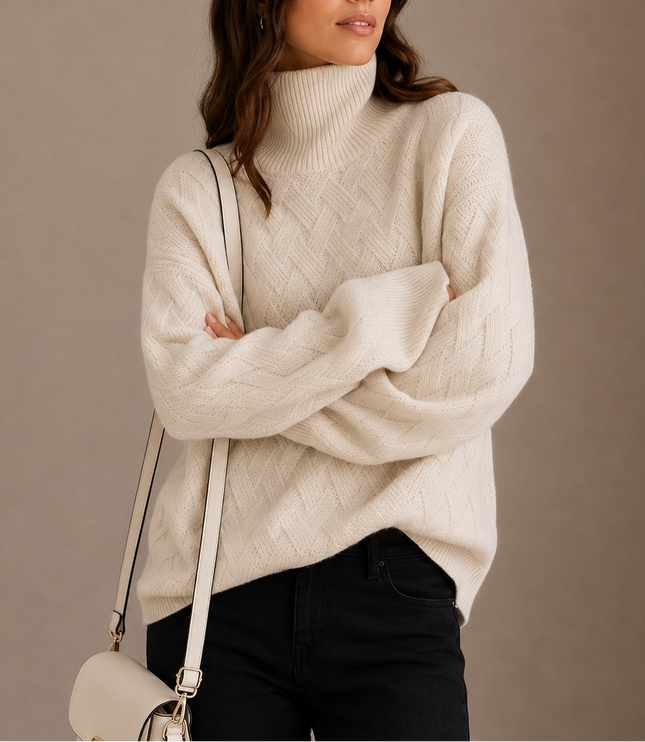 Women's Relaxed Textured Knit Winter Turtleneck Sweater