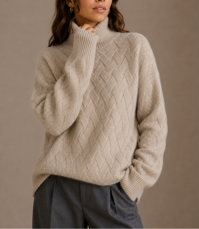 Women's Relaxed Textured Knit Winter Turtleneck Sweater