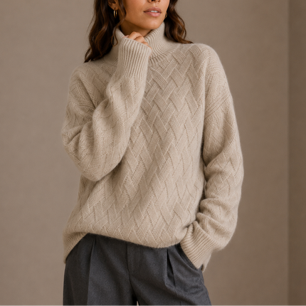 Women's Relaxed Textured Knit Winter Turtleneck Sweater