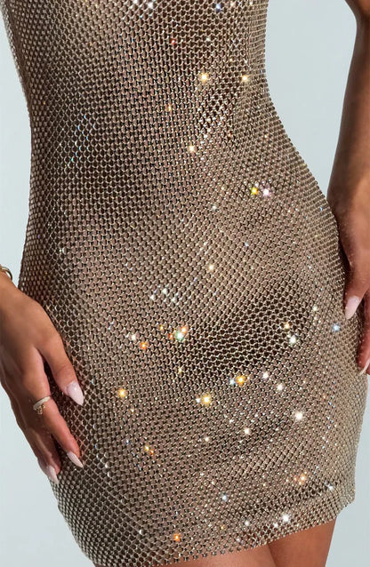 Women's Rhinestone Square Neck Cocktail Party Mini Dress