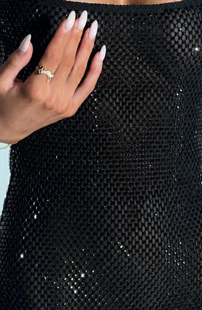 Women's Rhinestone Square Neck Cocktail Party Mini Dress