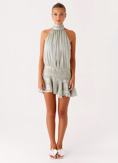 Women's Ruched Bodycon Halter Mini Summer Dress