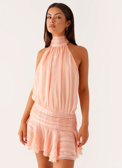 Women's Ruched Bodycon Halter Mini Summer Dress