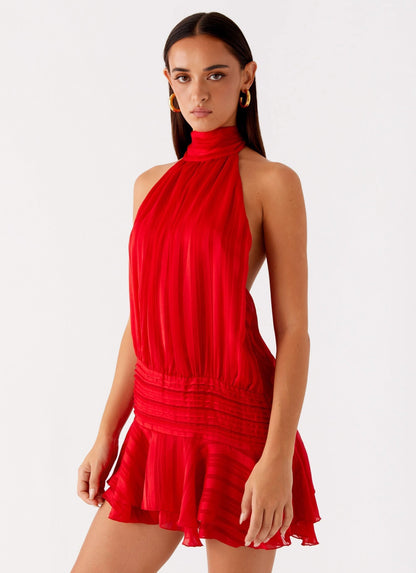 Women's Ruched Bodycon Halter Mini Summer Dress