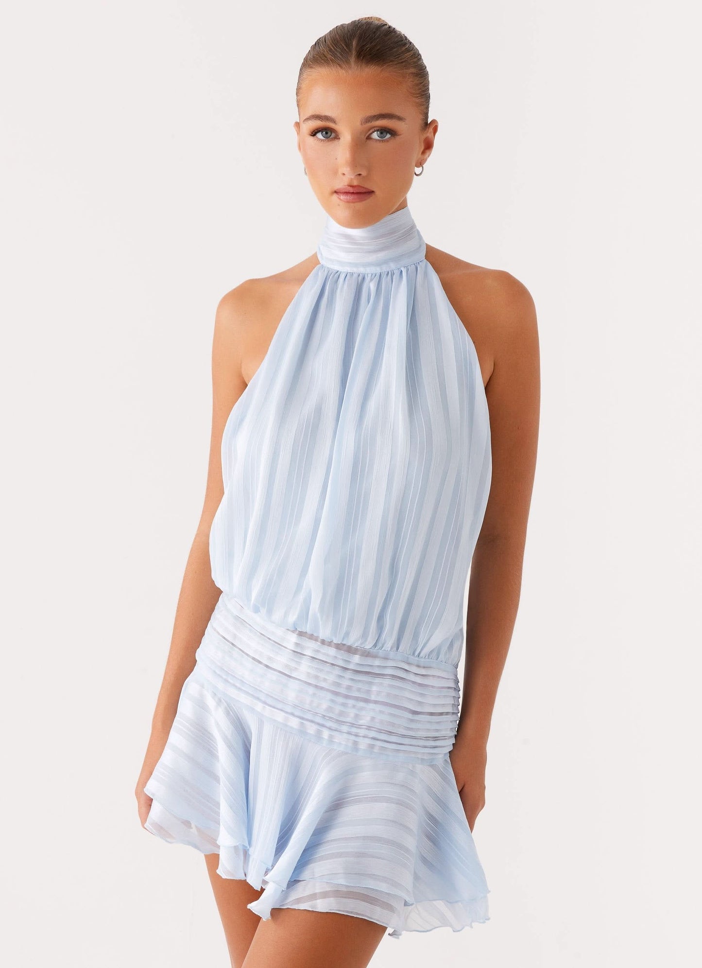 Women's Ruched Bodycon Halter Mini Summer Dress