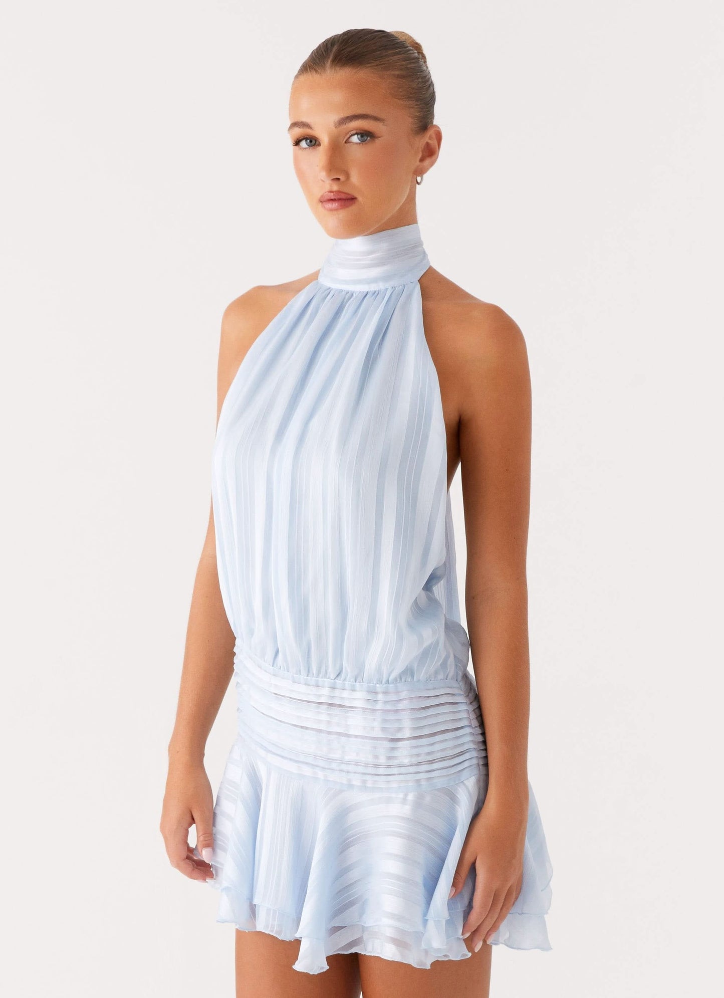 Women's Ruched Bodycon Halter Mini Summer Dress