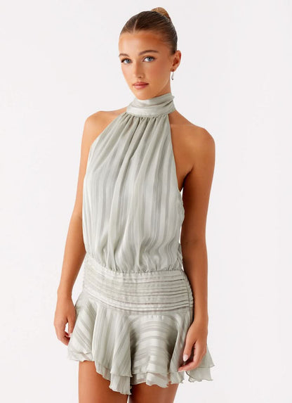 Women's Ruched Bodycon Halter Mini Summer Dress