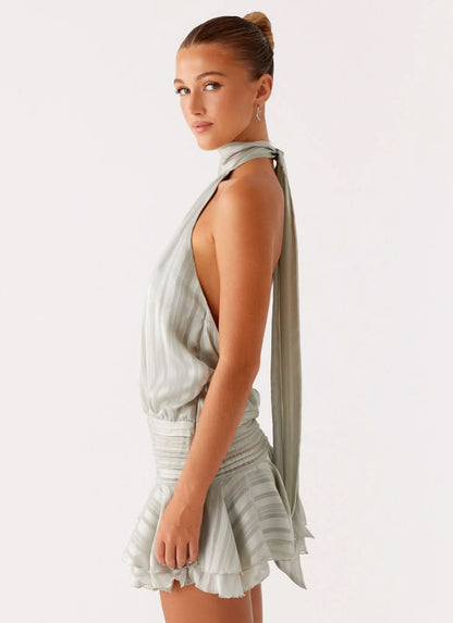 Women's Ruched Bodycon Halter Mini Summer Dress